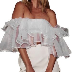 White Organza Ruffle Top